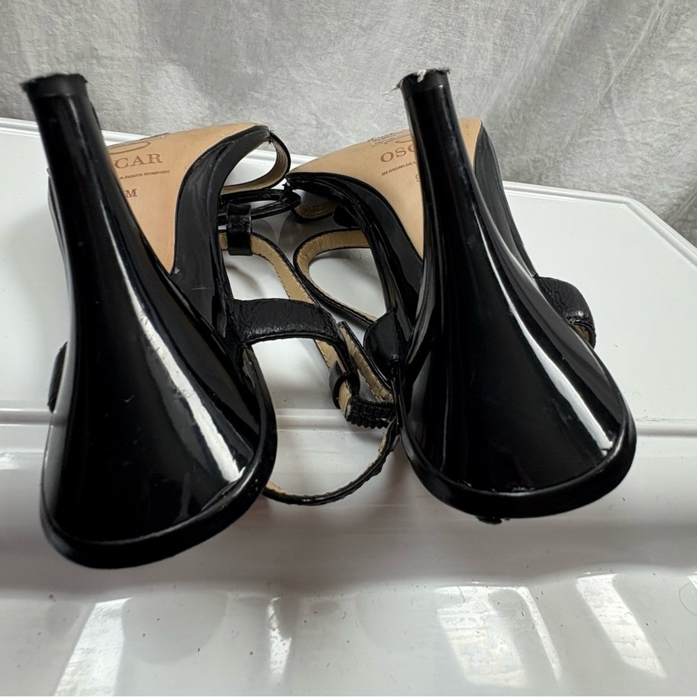 Oscar de la Renta Vintage Red Label Black Patent Leather Strappy Sandal Heels 9 - Picture 8 of 9